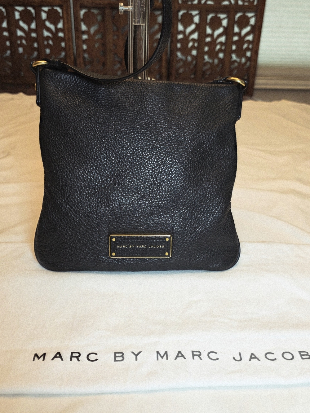 Marc by Marc Jacobs Black Pebbled Leather Crossbody Bag Gold Hardware 9x9.5